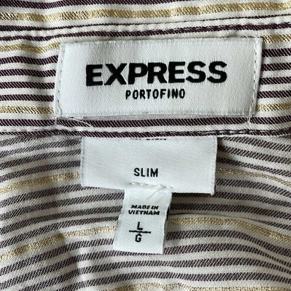 EXPRESS Portofino shirt size L purple white gold striped longsleeve blouse - Picture 5 of 6